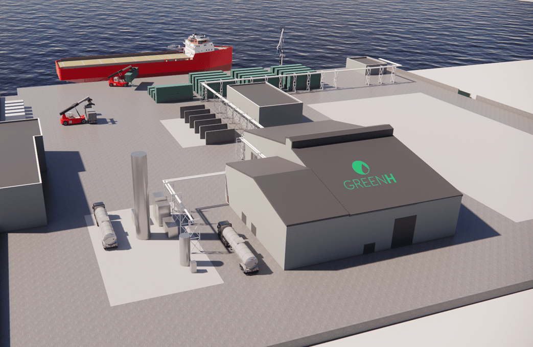 GreenH shipping harbor from bird's eye view - Graphic illustration.